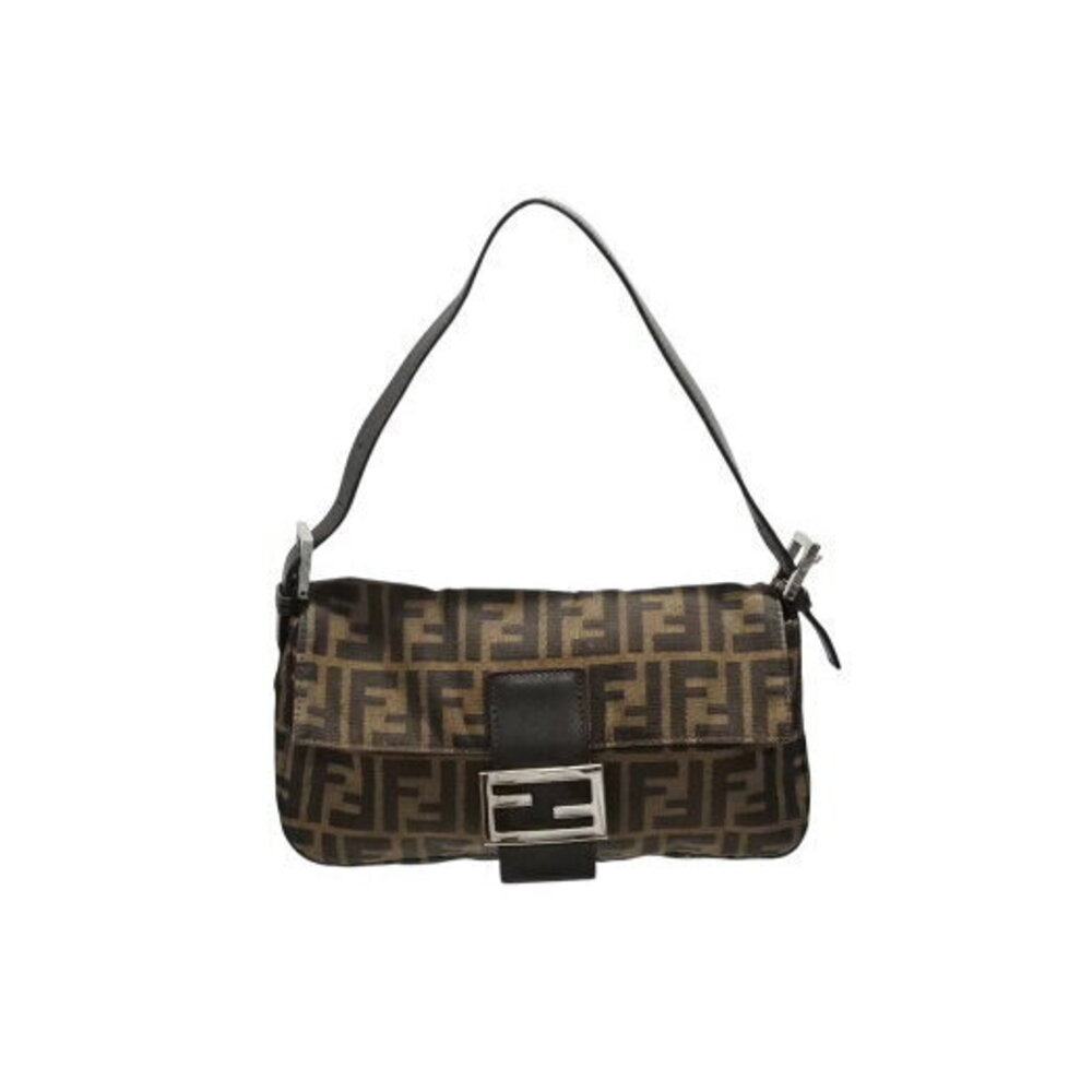 FENDI Mamma Bucket Hobo Shoulder Bag Zucca Canvas Leather Brown